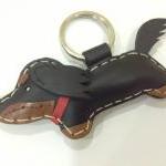 Annie the Running Dachshund Leather Keychain ( Black / Red collar )