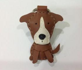Randy the Pitbull leather keychain ( Brown )
