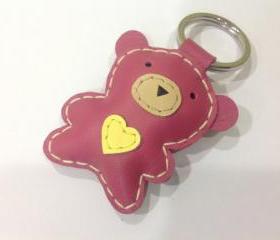 Jennifer the Bear Leather Keychain ( Pink )
