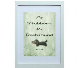 5 X 7 inch Aki the Dachshund Digital Art Print in Green background , Dog Print , Wall Art, Deco Wall ,Vintage feel