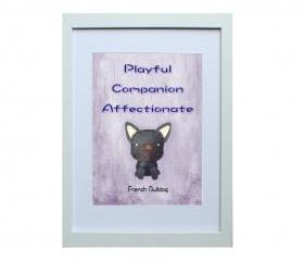 5 X 7 inch Duke the French Bulldog Digital Art Print in Purple background , Dog Print , Wall Art, Deco Wall ,Vintage feel