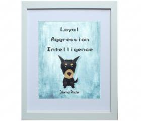 8 X 10 inch Logan the Doberman Pinscher Digital Art Print in Blue background , Dog Print , Wall Art, Deco Wall ,Vintage feel