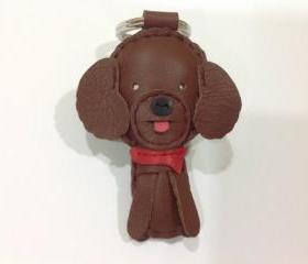 Pudding The Poodle Leather Keychain ( Dark Brown )