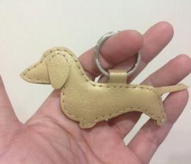 Prince the Dachshund Leather Keychain ( Gold )