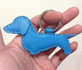 Prince the Dachshund Leather Keychain ( Turquoise )