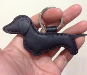 Prince the Dachshund Leather Keychain ( Black )