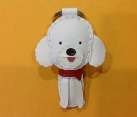Cindy the Poodle Leather Keychain ( White )