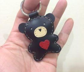 Jennifer the Bear Leather Keychain ( Black )
