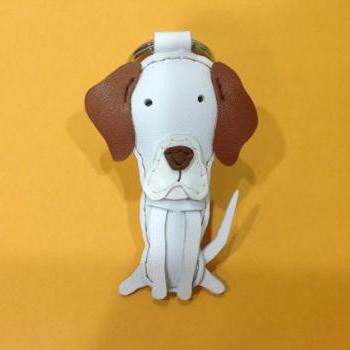 Kate the English Pointer leather keychain ( White / Brown )