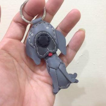 Fluffun the Weimaraner leather keychain ( Dark Grey )