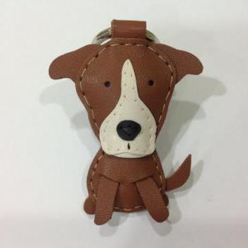 Randy the Pitbull leather keychain ( Brown )