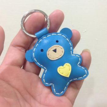 Jennifer the Bear Leather Keychain ( Blue )