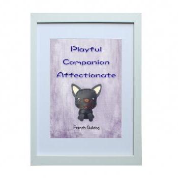 5 X 7 inch Duke the French Bulldog Digital Art Print in Purple background , Dog Print , Wall Art, Deco Wall ,Vintage feel