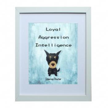 8 X 10 inch Logan the Doberman Pinscher Digital Art Print in Blue background , Dog Print , Wall Art, Deco Wall ,Vintage feel