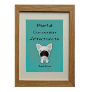 5 X 7 inch CoCo the French Bulldog Digital Art Print in Blue background , Dog Print , Wall Art, Deco Wall ,Vintage feel